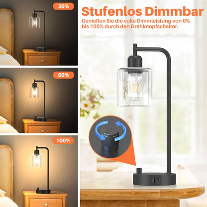 AmazeFun Dimmbare Nachttischlampe 2er Set mit USB-Ladefunktion