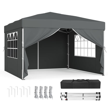 SONGMICS Faltpavillon 3 x 3 m mit Seitenwänden, dunkelgrau, Stahlrahmen und Zierfenster