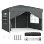 SONGMICS Faltpavillon 3 x 3 m mit Seitenwänden, dunkelgrau, Stahlrahmen und Zierfenster