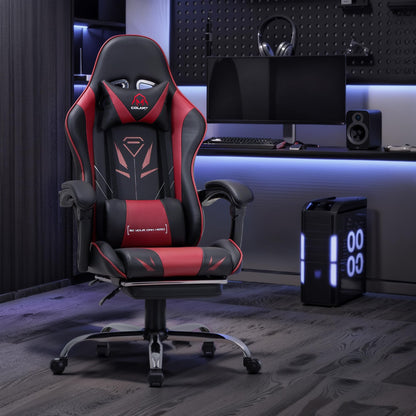 COLAMY Gaming Stuhl mit Fuss- & Lendenwirbelstütze - Rot