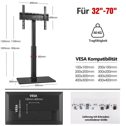 AOKCOS TV Bodenständer neigbar schwenkbar 32-70 Zoll - Schwarz