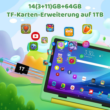 Ainmel Android 14 Kinder Tablet – kindersicheres Gehäuse grün