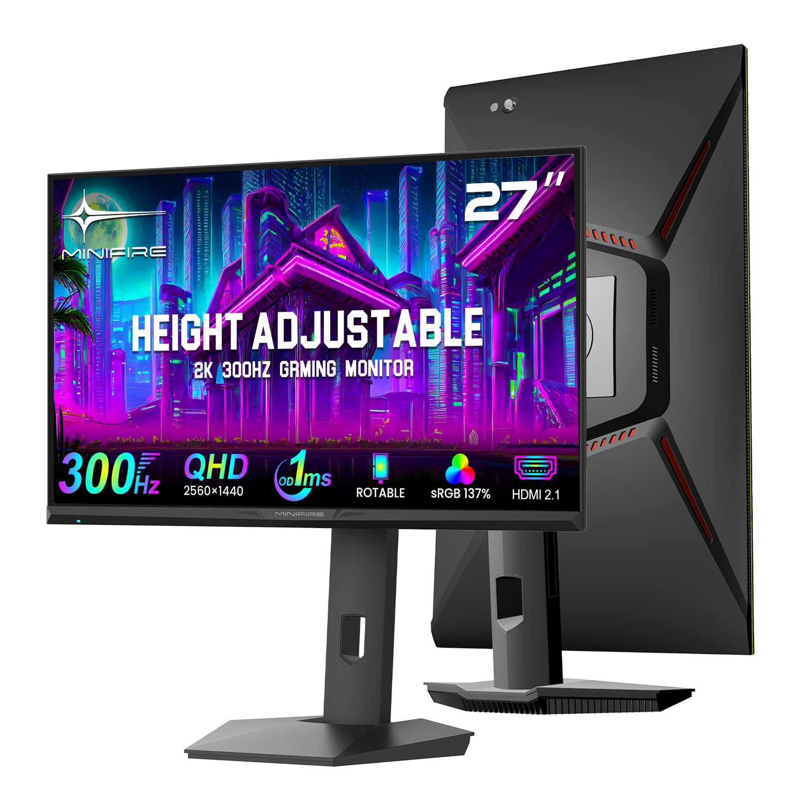 Minifire MFG27F6Q Pro Gaming Monitor 27 Zoll QHD 300Hz Fast-IPS