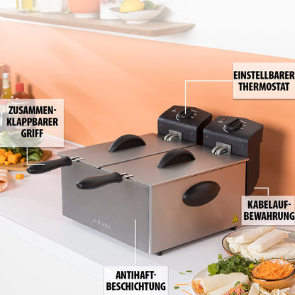 Tristar Doppel-Fritteuse FR-6937, Edelstahl, 6 Liter, Kaltzone