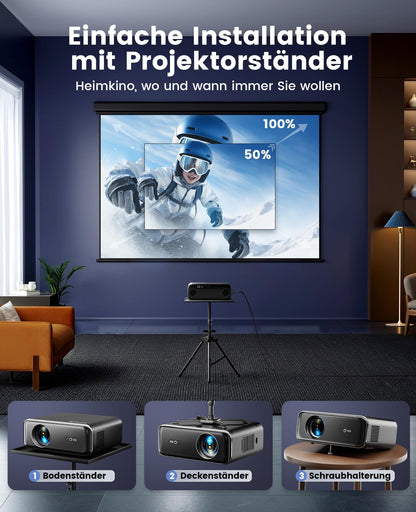 Premium Heimkino Beamer 4K Full HD Autofokus WiFi6 - Schwarz