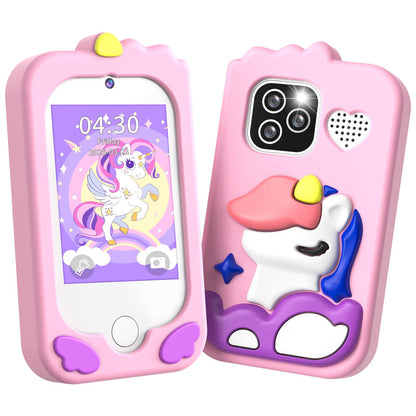 CHAKEYAKE Kinderkamera mit Dual-Kamera und 2,8-Zoll-Touchscreen, Lernhandy mit Silikonhülle