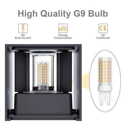 Klighten LED Wandleuchte G9 3000K Anthrazit, aussen/innen, 2er-Set