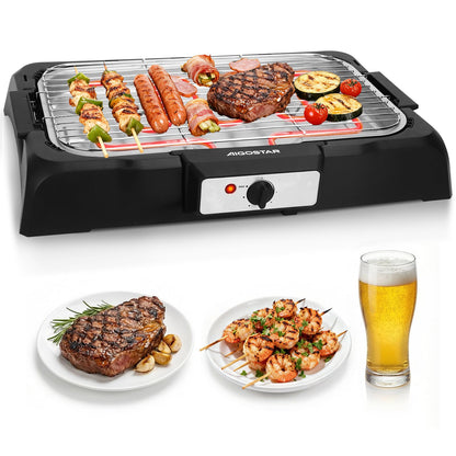 Aigostar Tischgrill Elektrogrill 2000 W rauchfrei, 984 cm², schwarz mit antihaftbeschichteter Grillfläche
