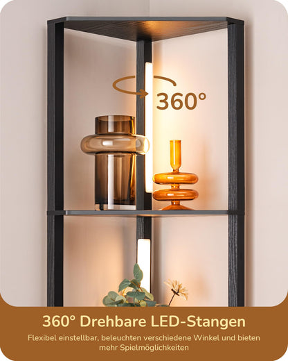 EDISHINE Stehlampe Wohnzimmer mit Regal LED 3-Farben - Schwarz
