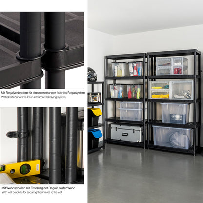 Kreher Spar-Set 2x Kunststoffregal Kellerregal Schwarz – 150 kg