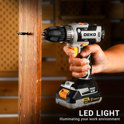 DEKOPRO Akku-Bohrmaschine 20 V Set mit Akku, Ladegerät und Zubehör