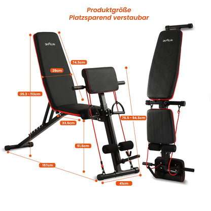 DH FitLife Hantelbank klappbar mit Curlbank & Beinstrecker