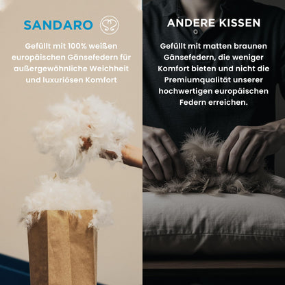 Sandaro Home Kopfkissen 80x80 cm, Federkissen mit Gänsefedern, 1500 g