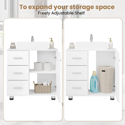EUGAD Waschbeckenunterschrank Badmöbel - Weiss, 3 Schubladen, 60cm