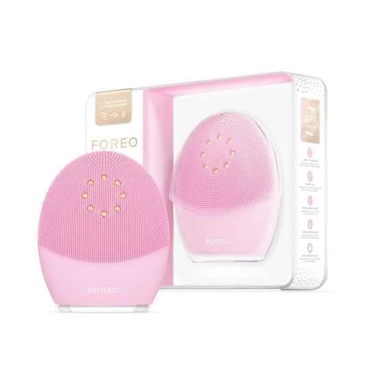 FOREO LUNA 3 plus – Thermo-Mikrostrom Gesichtsbürste Normal Haut. Ovale, rosafarbene Silikonbürste zur Gesichtsreinigung und Straffung.