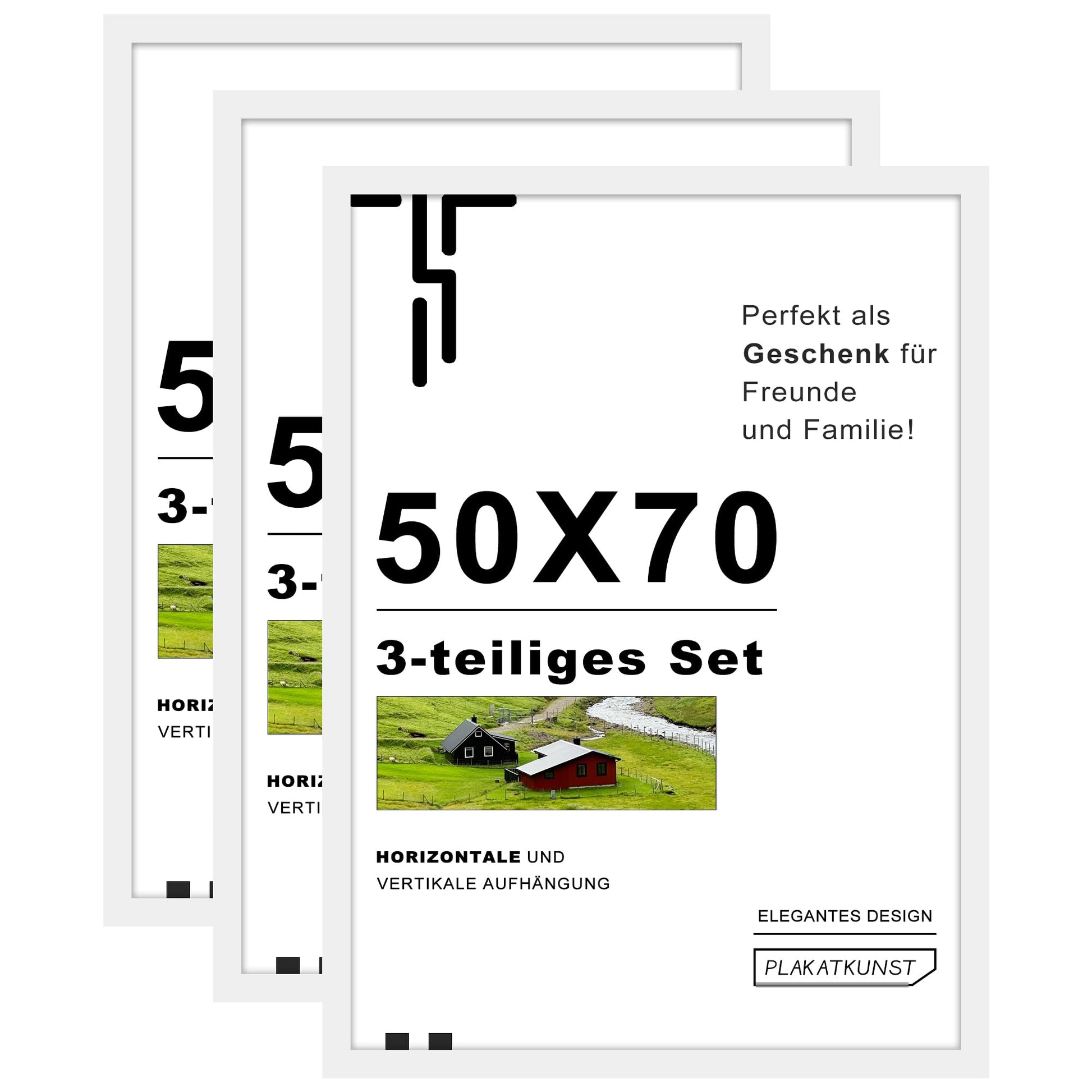 Tinkeps Bilderrahmen 50x70 cm Weiss, 3er Pack aus Holzwerkstoff mit Acrylglas-Abdeckung