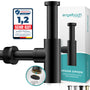 Engelbach Design Siphon Waschbecken Schwarz mit Reinigungsöffnung aus Edelstahl und Messing