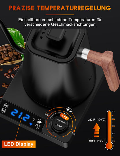 Vmotal Schwanenhals-Wasserkocher Edelstahl 1 L mit Temperaturregelung