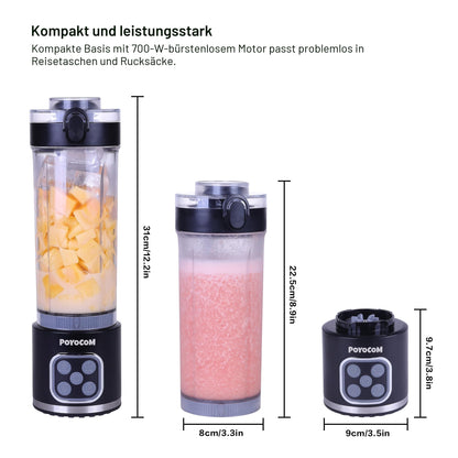 POYOCOM TL8001 Mini-Standmixer und Smoothie-Maker, 750 ml, Schwarz