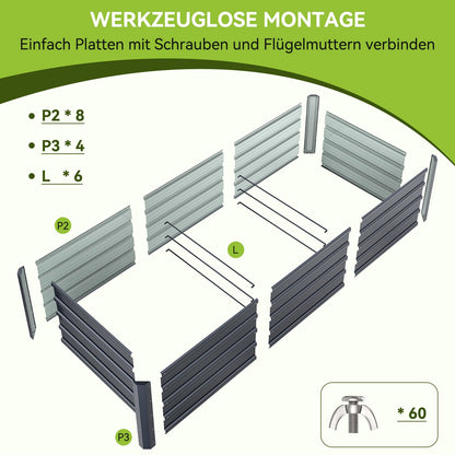 Ohuhu Hochbeet Metall Pflanzbeet 240x90x45 cm, Anthrazit