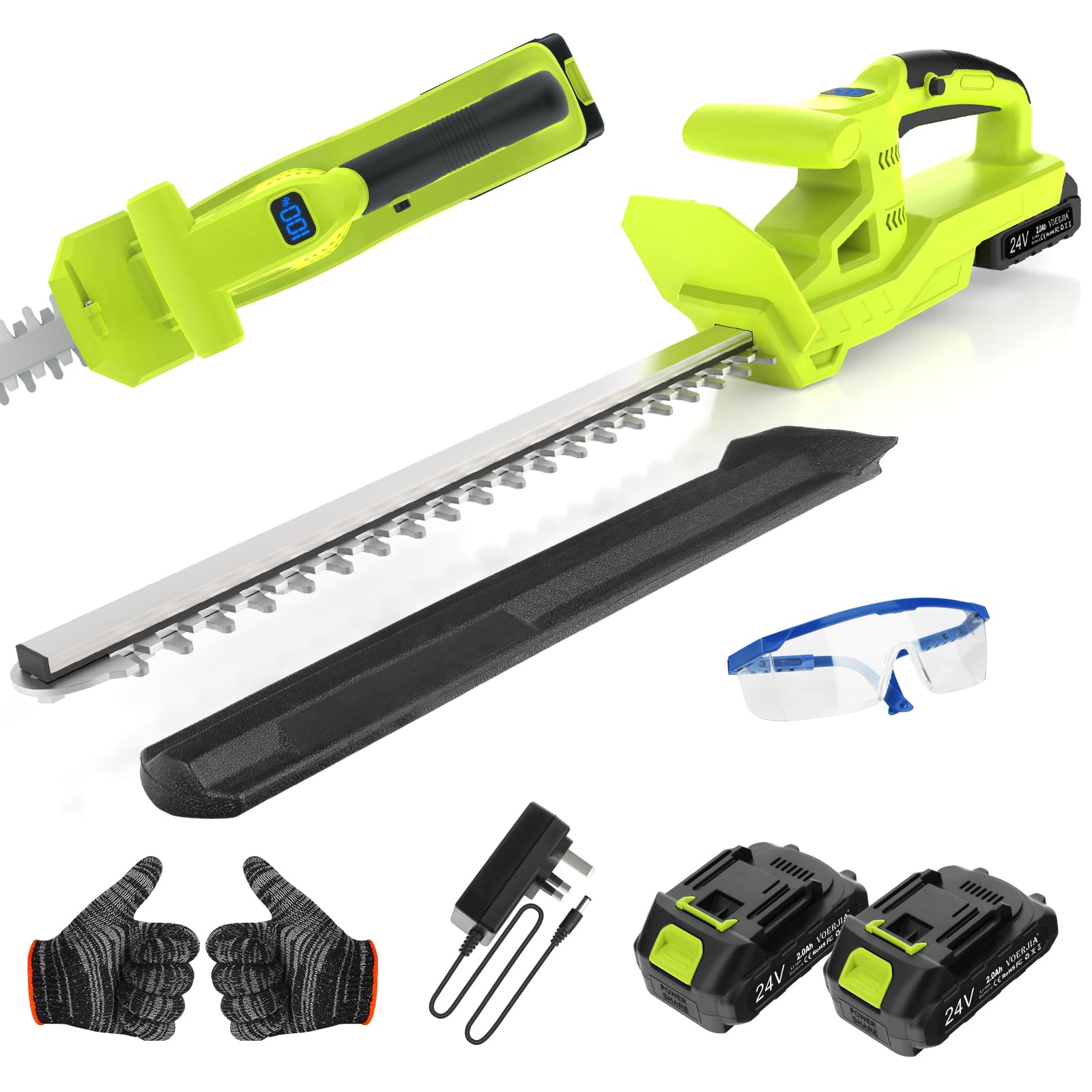 VOERJIA Akku Heckenschere 20 Zoll, 750 W, 21 V, 2 x 2000 mAh Akkus – 50 cm Dual-Action-Klinge