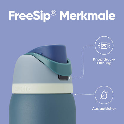 Owala FreeSip Isolierflasche Edelstahl 945 ml mit Strohhalm, Denim
