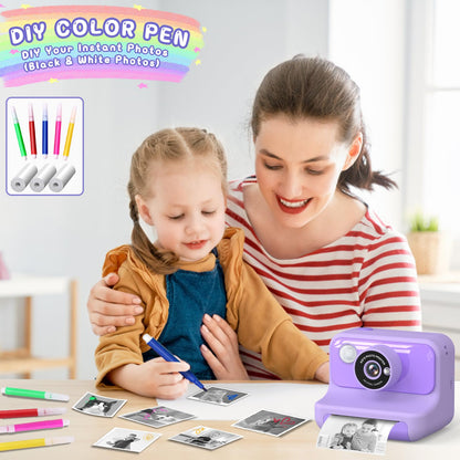 Hangrui H3 Kinderkamera Sofortbildkamera 1080P mit 32-GB-Karte, Lila