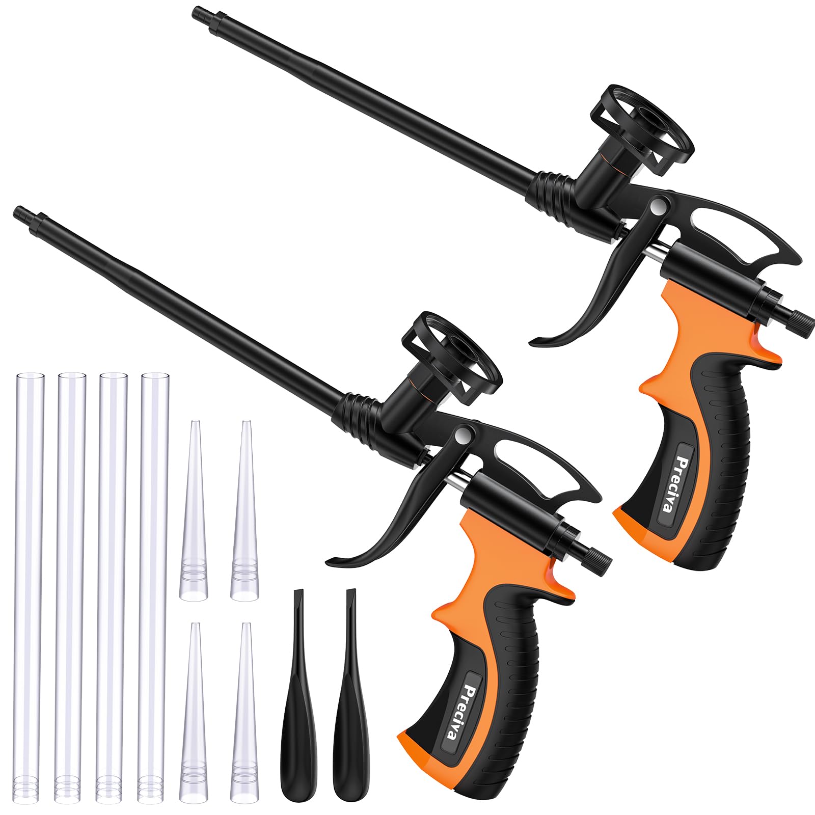 Preciva Bauschaumpistole 2er-Set, PU-Schaumpistole aus Metall orange – Dosierpistole für Abdichtungen und Isolierungen
