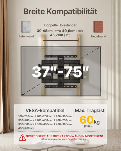 monTEK Ultra Slim TV Wandhalterung 37-75 Zoll, Vollbeweglich