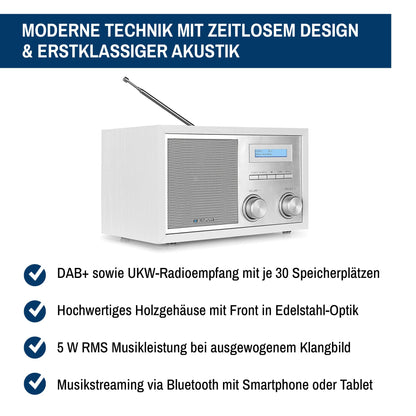 Blaupunkt Nostalgieradio RXD 180 DAB+ BT AUX IN - Weiss