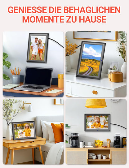 OBVHNUA Digitaler Bilderrahmen 10,1 Zoll IPS Display mit Fernbedienung