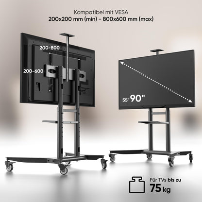 ONKRON TS1871-B Rollbarer TV Ständer 55-90 Zoll - Schwarz