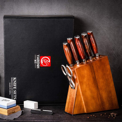 YARENH HTT-Serie Damast Messerset mit Holzblock 8-teilig