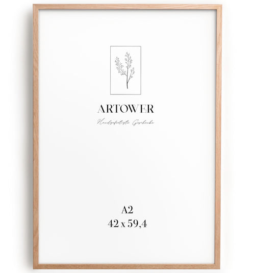 Artower Bilderrahmen DIN A2 42 x 59,4 cm Eiche Echtholz Natur – schmale Rahmenleiste, Front aus Acrylglas