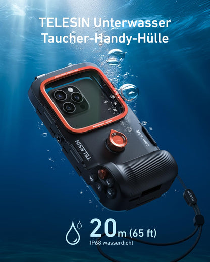TELESIN Unterwasser Handyhülle wasserdicht mit Bluetooth-Fernauslöser