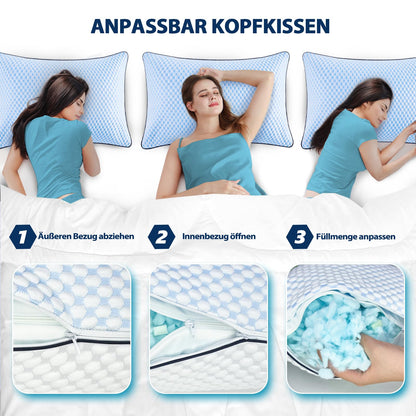 WVIOWVI Memory Foam Kissen 40x80 cm, Kühlendes Kopfkissen Blau-Grau