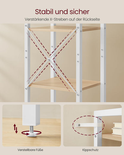 VASAGLE Bücherregal LLS101N01 mit 6 Ebenen, naturbeige-mattweiss