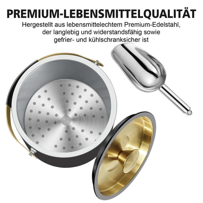 iHoo Eiskübel Edelstahl 3,2 L mit Silikondeckel & Schaufel, Schwarz