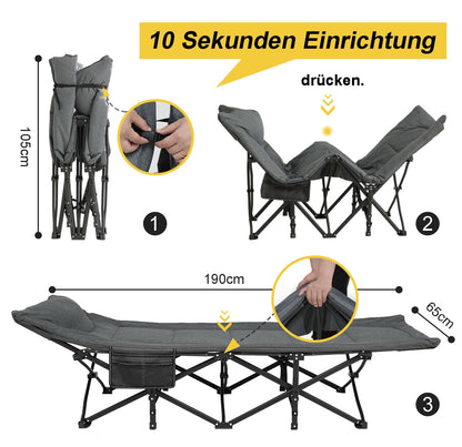 ATORPOK Camping Feldbett klappbar Gästebett – Grau, 200 kg