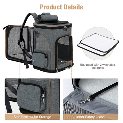 Lekesky Katzen-Hunderucksack erweiterbar - Grau XL (bis 10kg)