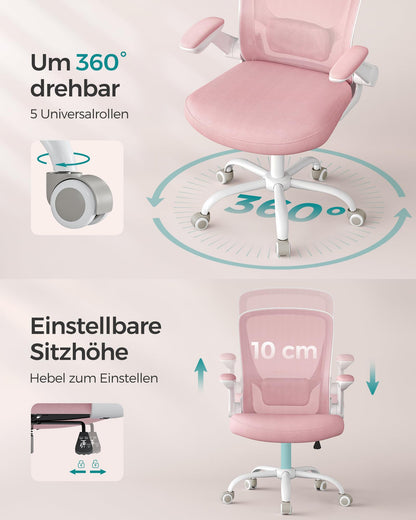 SONGMICS Bürostuhl ergonomisch, Drehstuhl mit Mesh, pastellrosa