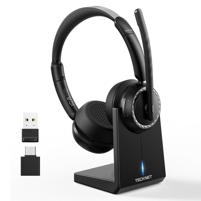 TECKNET Bluetooth Headset mit Mikrofon, AI Noise Cancelling, TK-HS016 – On-Ear Kopfhörer mit drehbarem Mikrofon