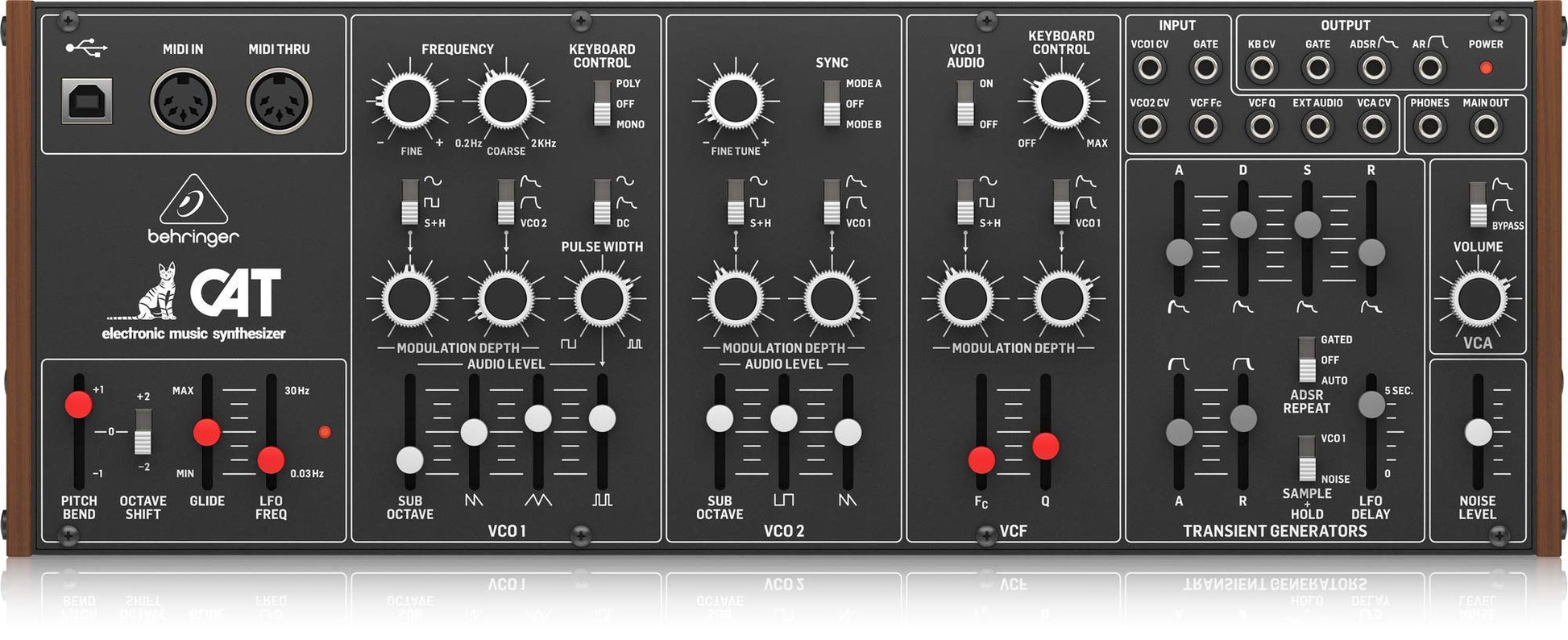Behringer CAT Paraphonischer Analog-Synthesizer Eurorack-Format. Schwarzes Modul zur analogen Klangerzeugung im Eurorack.