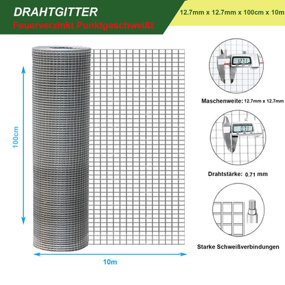 YAGJIA Wühlmausgitter 1 x 10 m, Maschendraht verzinkt, 12,7 mm
