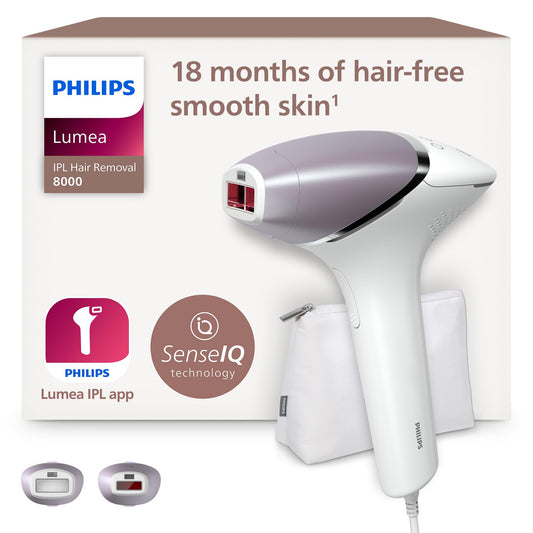 Philips Lumea IPL 8000 Series SenseIQ Haarentfernungsgerät BRI944/00: Weißes IPL-Handgerät für dauerhafte Haarentfernung.