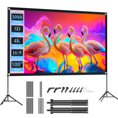 VISULAPEX 100" Beamer Leinwand 16:9 4K HD mit Stativ Tragbar. Weiße 16:9 Projektionsfläche für mobile 4K HD Projektion.