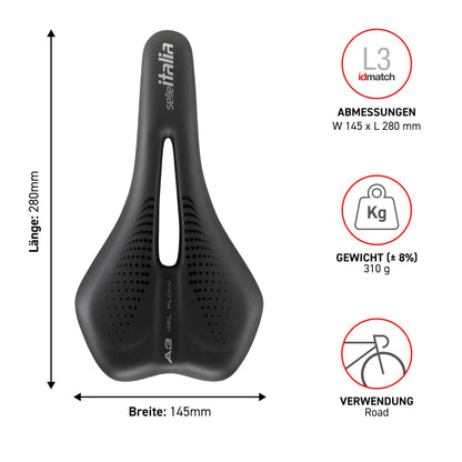 Selle Italia A3 Gel Flow Fahrradsattel mit Gelpolsterung, schwarz