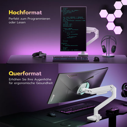 ARES WING Monitor Arm Gasfeder 17-49 Zoll – Weiss