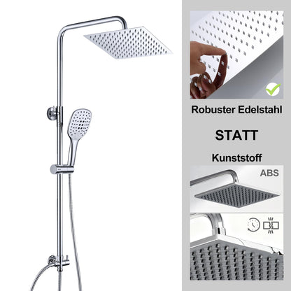 JOHO Duschsystem ohne Armatur – Edelstahl eckig 20x20cm chrom