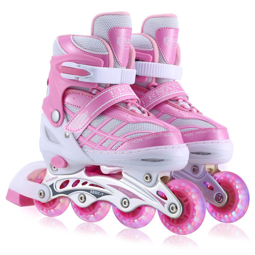 Ylaide Kinder Inline Skates verstellbar mit leuchtenden Rollen, rosa, High-Top-Sneaker